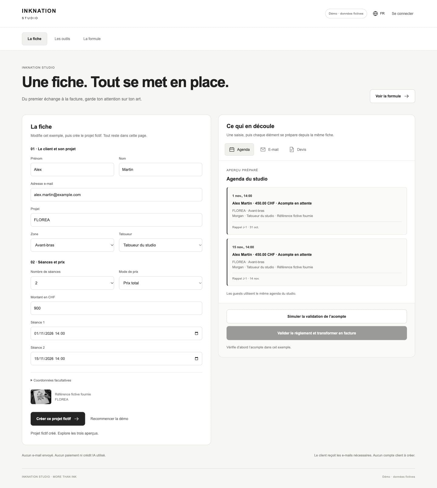 Tableau de bord INKNATION Studio